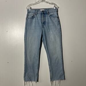 Zara Straight Leg 5 Pocket Washed Distressed Blue Casual Jeans Women’s Size 30